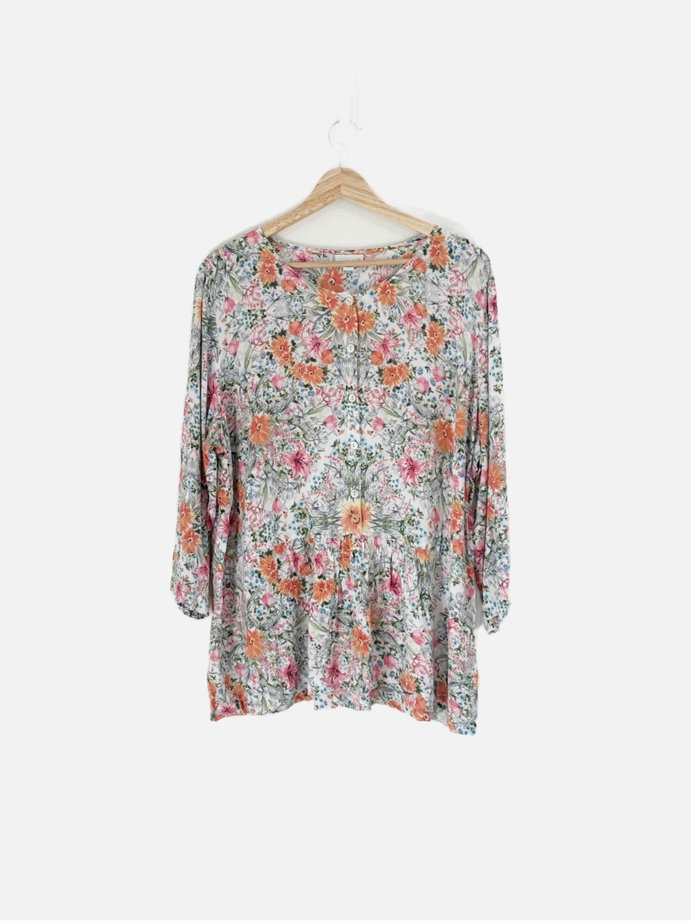 Floral Peasant Blouse - Pink & Orange